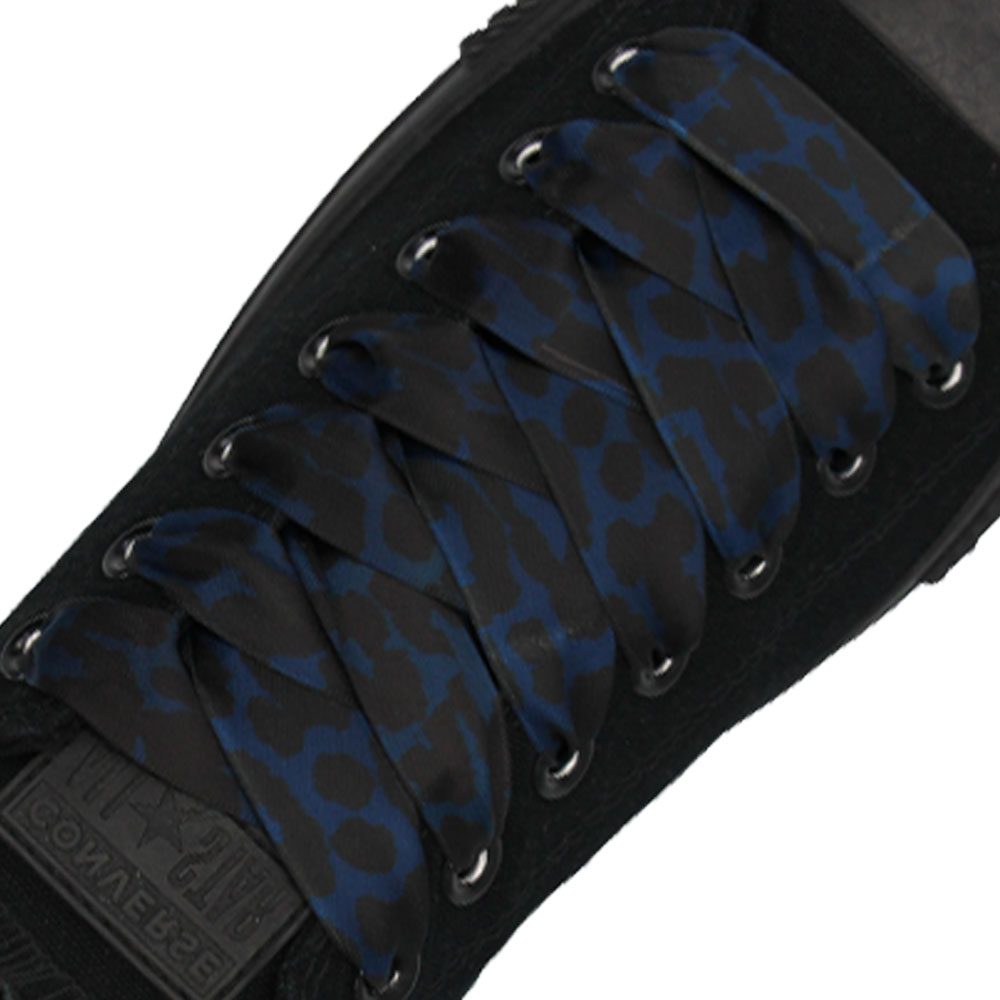 Leopard Blue Satin Shoelaces - Flat 20mm