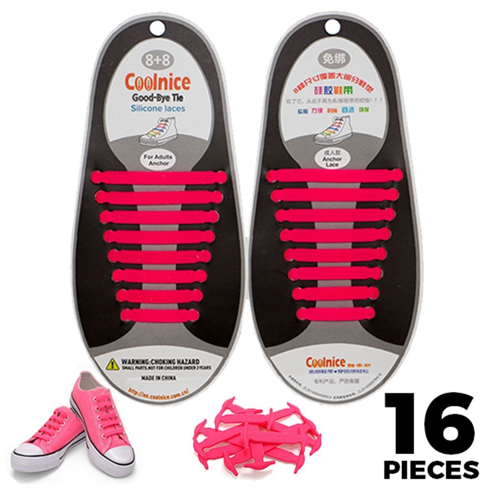 No Tie Shoelaces Silicone Pink 16 