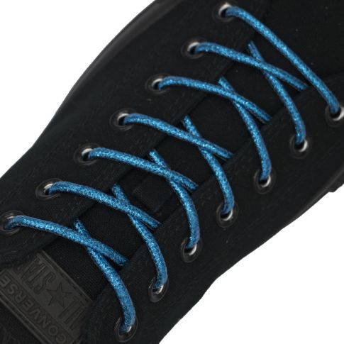 Glitter Metallic Shoelaces Light Blue Round