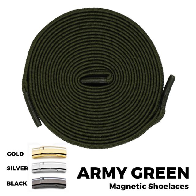 Army Green Magnetic Shoelace Lock Flat Elastic No Tie Laces