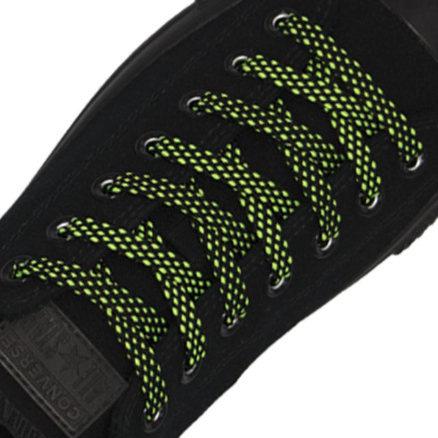 Spotted Shoelace - Black with Green Spots Flat Length 120 cm Width 1cm