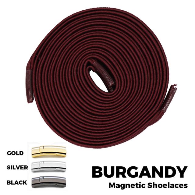 Burgundy Magnetic Shoelace Lock Flat Elastic No Tie Laces