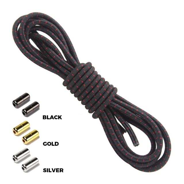 Black Red Round Elastic Shoelaces Capsule Lock