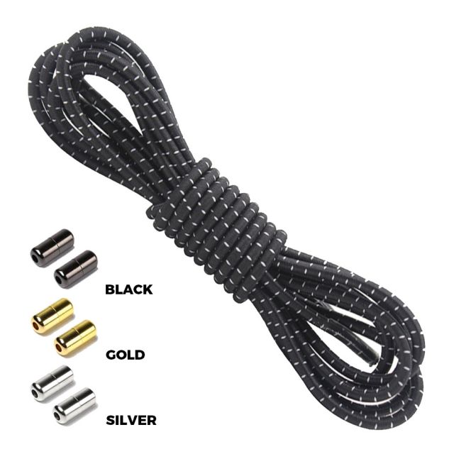 Black White Round Elastic Shoelaces Capsule Lock