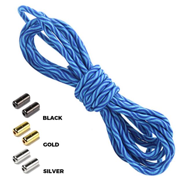 Wave Light Blue Blue Round Elastic Shoelaces Capsule Lock
