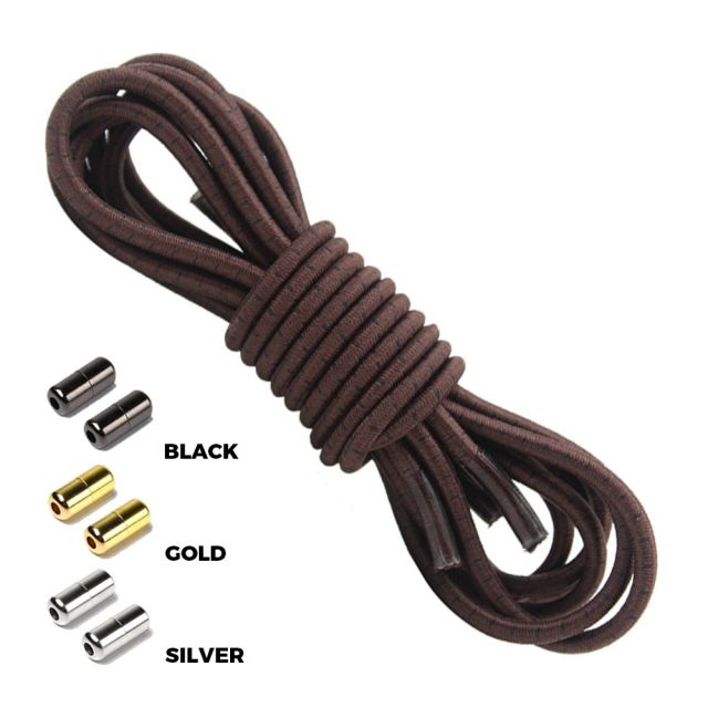 Brown Black Round Elastic Shoelaces Capsule Lock