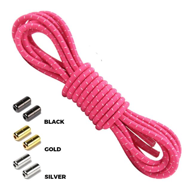 Hot Pink White Round Elastic Shoelaces Capsule Lock