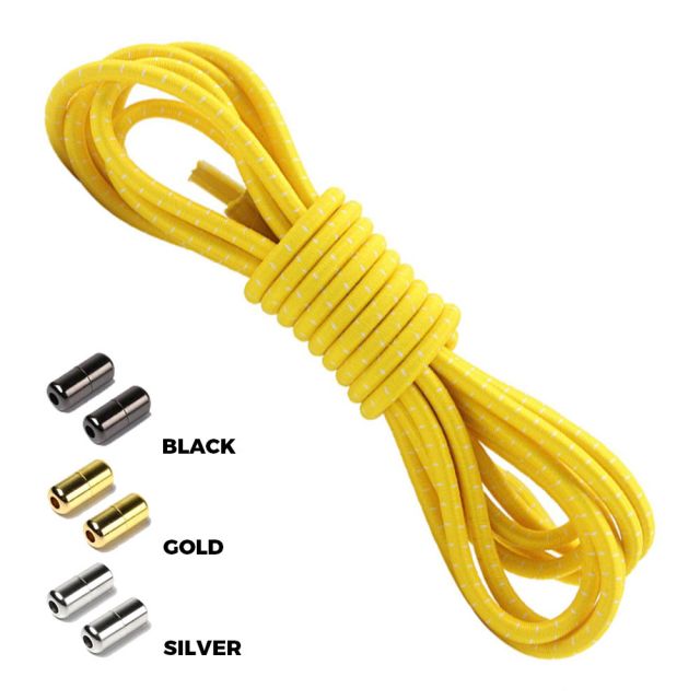 Lemon Yellow White Round Elastic Shoelaces Capsule Lock