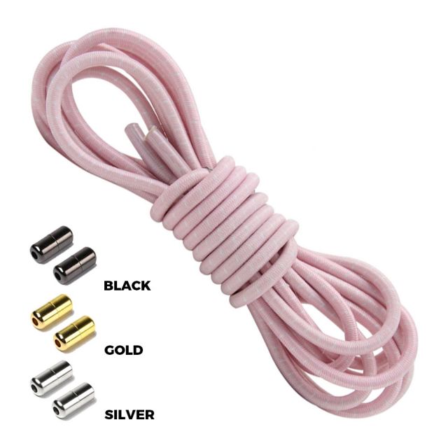 Light Pink White Round Elastic Shoelaces Capsule Lock