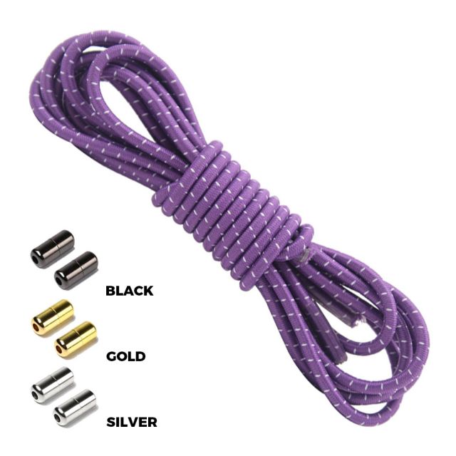 Purple White Round Elastic Shoelaces Capsule Lock