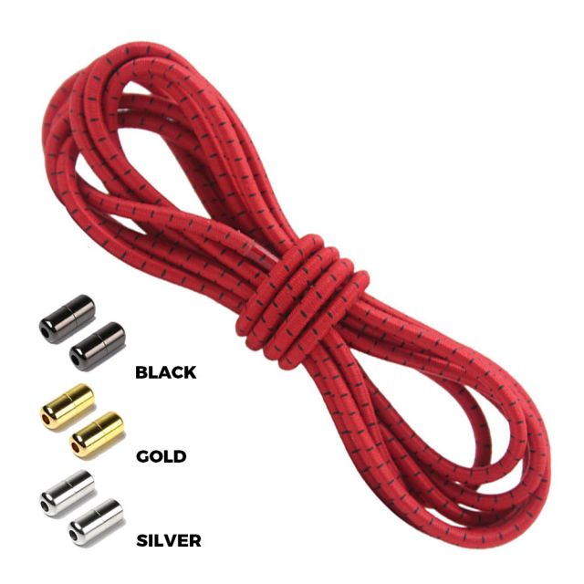 Red Black Round Elastic Shoelaces Capsule Lock
