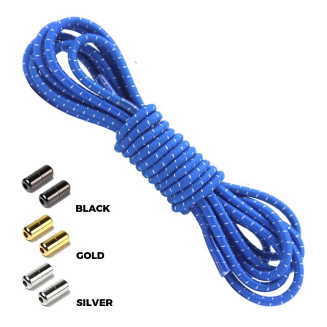 Royal Blue White Round Elastic Shoelaces Capsule Lock