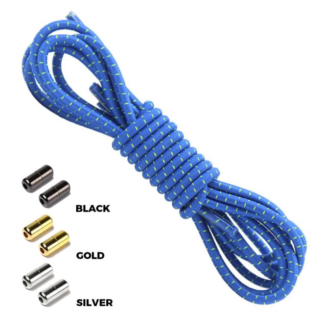 Royal Blue Yellow Round Elastic Shoelaces Capsule Lock