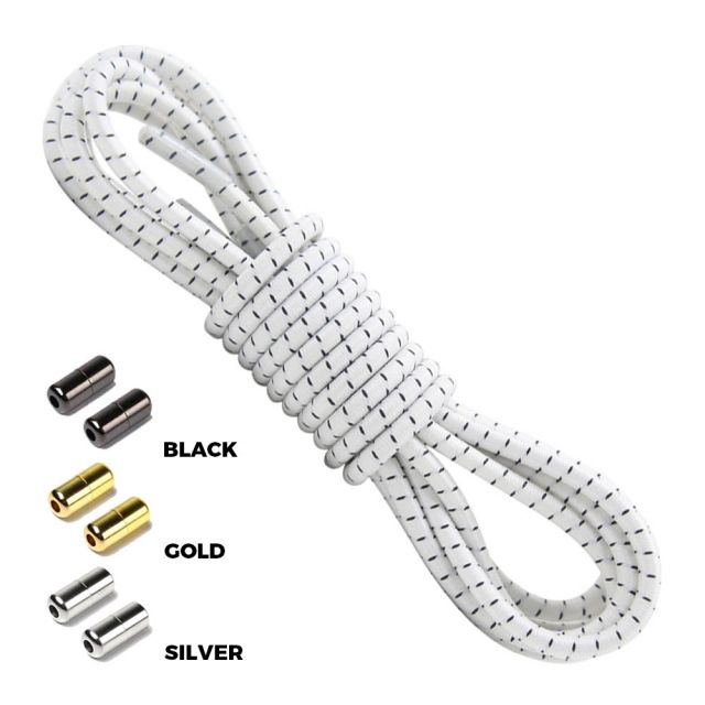 White Black Round Elastic Shoelaces Capsule Lock