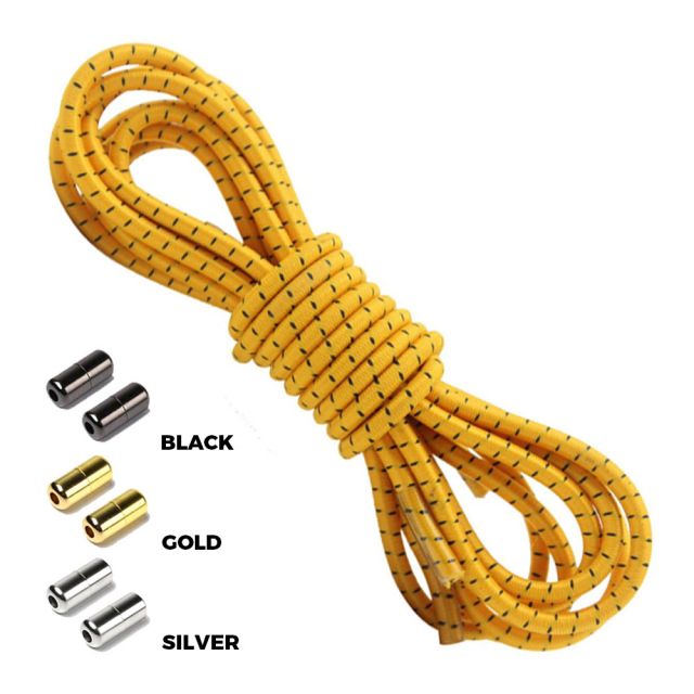 Yellow Gold Black Round Elastic Shoelaces Capsule Lock