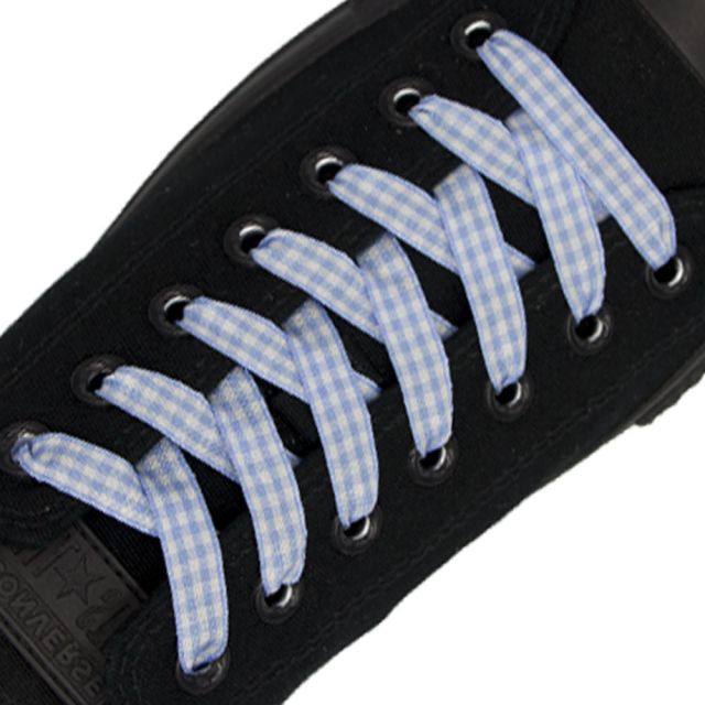 Light Blue Check Shoelace - 120cm Length 1cm Width Flat