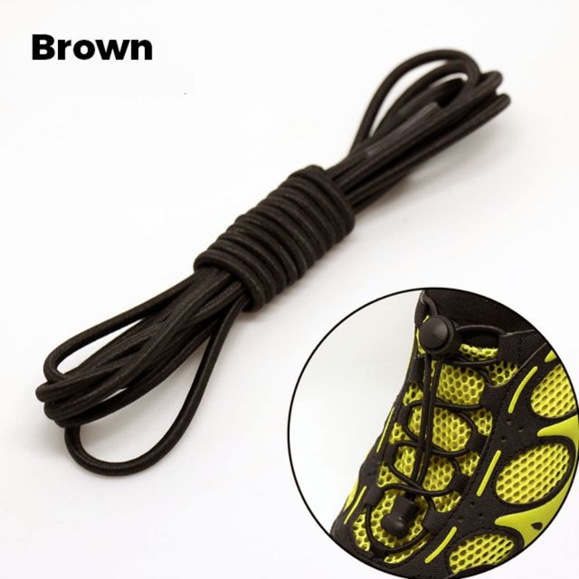 Smart Lock Elastic Shoelaces Brown - Button and End Caps - Main Page