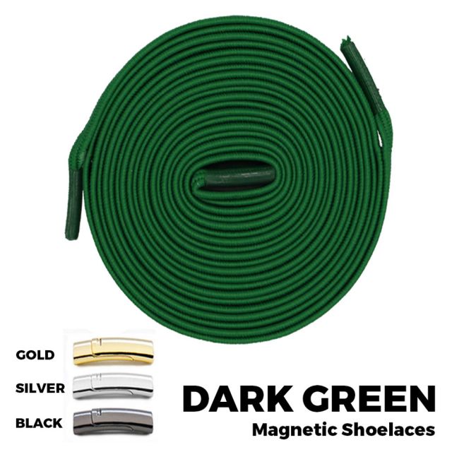 Dark Green Magnetic Shoelace Lock Flat Elastic No-Tie Laces