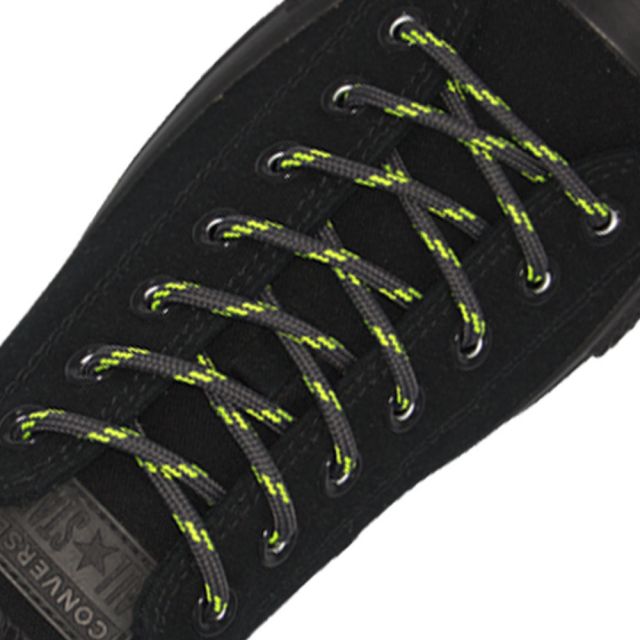 Dark Grey with Green Spots - Round Spotted Shoelace - Length 140cm Ø4mm