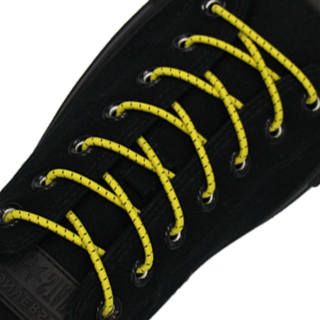 Lemon Yellow Black Elastic Shoelace - 30cm Length 3mm Diameter