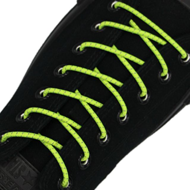 Reflective Neon Yellow Grey Elastic Shoelace - 30cm Length 3mm Diameter