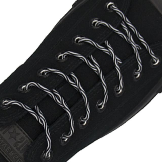 Wave White Black Elastic Shoelace - 30cm Length 3mm Diameter