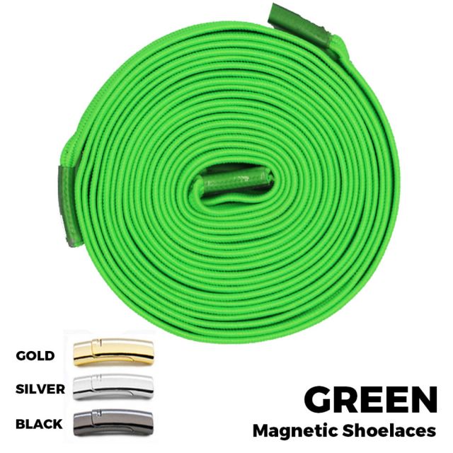Green Magnetic Shoelace Lock Flat Elastic No Tie Laces