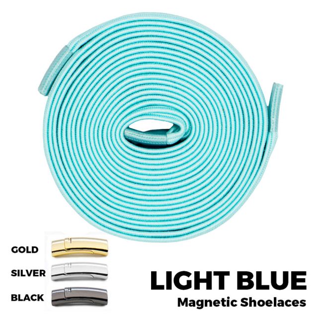Light Blue Magnetic Shoelace Lock Flat Elastic No-Tie Laces
