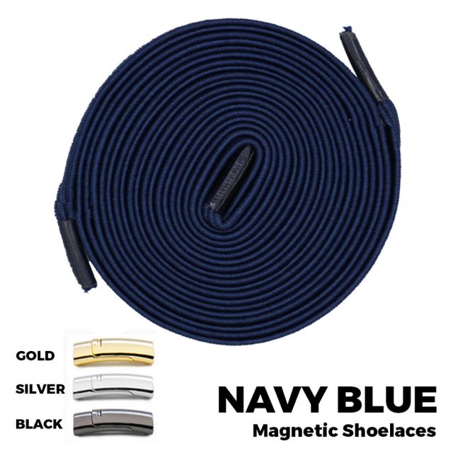 Navy Blue Magnetic Shoelace Lock Flat Elastic No Tie Laces
