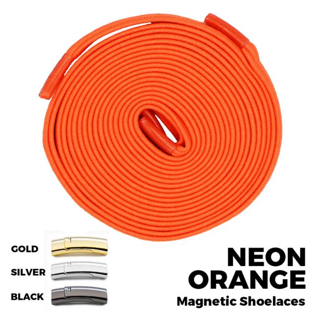 Neon Orange Magnetic Shoelace Lock Flat Elastic No Tie Laces