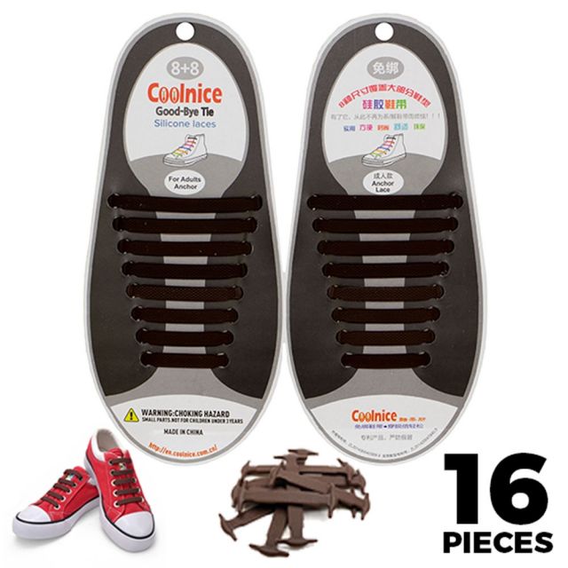 Coolnice No Tie Shoelaces Silicone - Brown 16 Pieces for Adults - Main