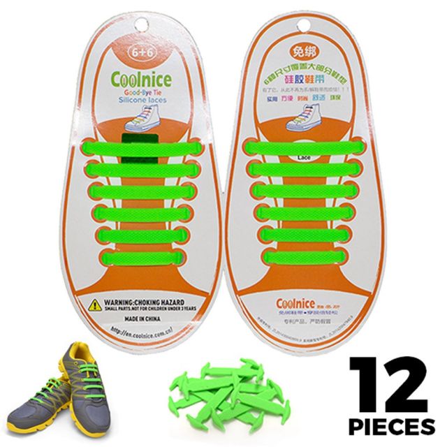 No Tie Shoelaces Silicone - Green 12 Pieces for Kids