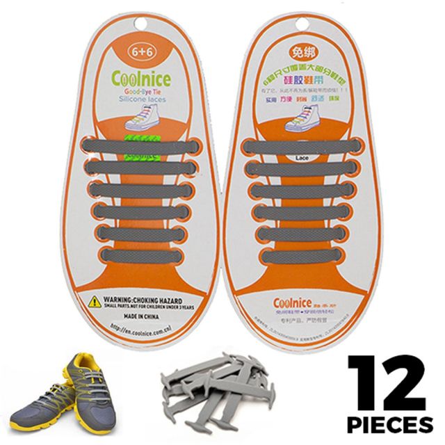 No Tie Shoelaces Silicone - Grey 12 Pieces for Kids