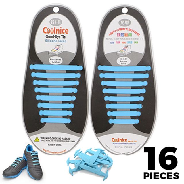 No Tie Shoelaces Silicone - Sky Blue 16 Pieces for Adults - Single Back