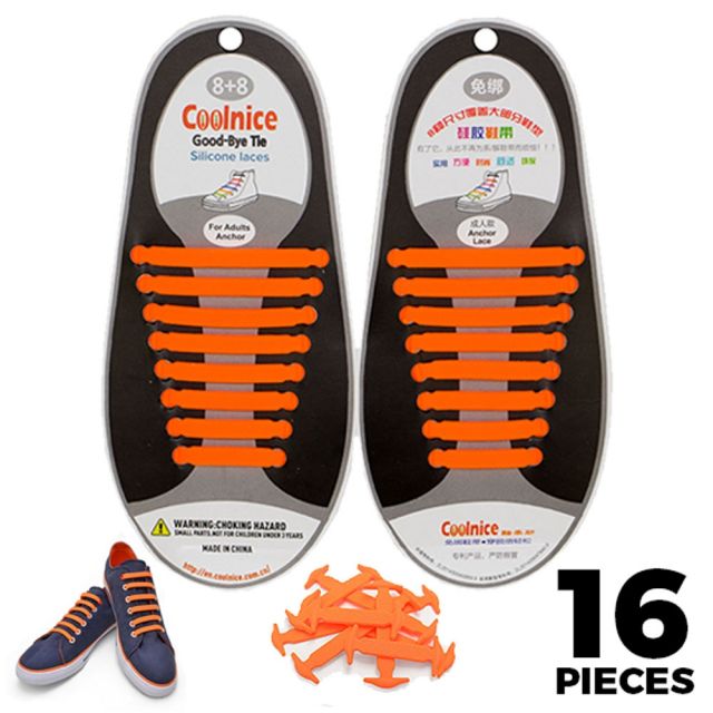No Tie Shoelaces Silicone - Orange 16 Pieces for Adults - Main Page