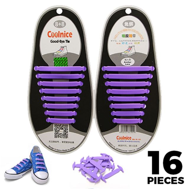 No Tie Shoelaces Silicone Purple 16 Pieces Main