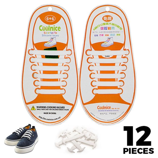 No Tie Shoelaces Silicone - White 12 Pieces for Kids