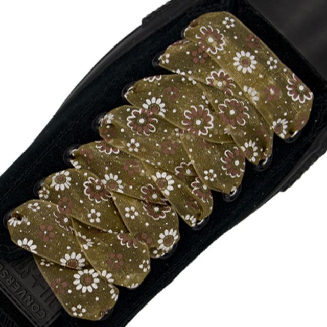 Organza Floral Fashion Shoelaces - Brown 120cm Length 2.5cm Width Flat