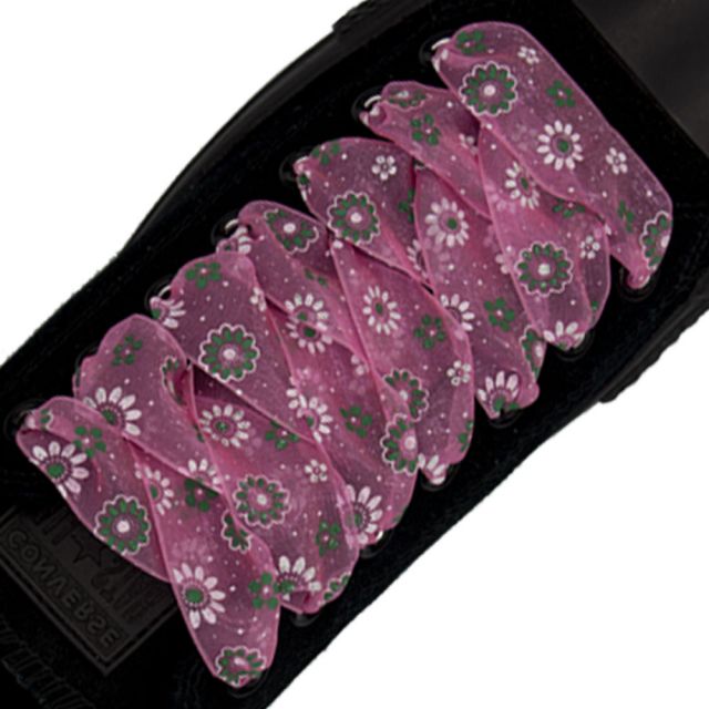 Organza Floral Fashion Shoelaces - Hot Pink 120cm Length 2.5cm Width Flat