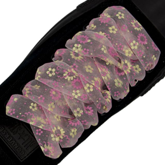 Organza Floral Fashion Shoelaces - Pink 120cm Length 2.5cm Width Flat