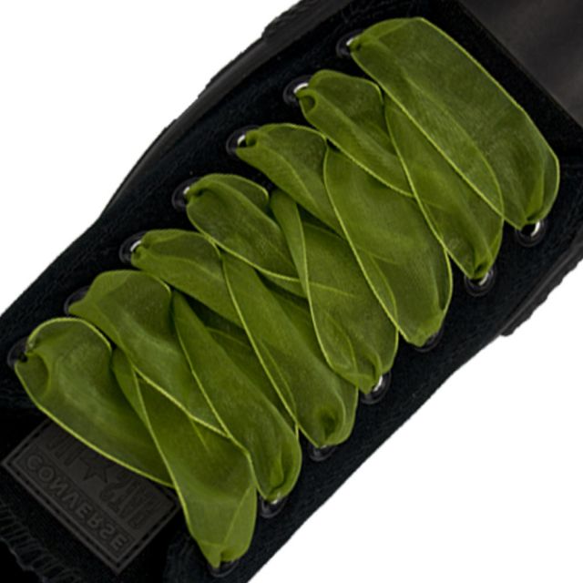 Organza Shoelaces - Olive Green 120cm Length 2.5cm Width Flat