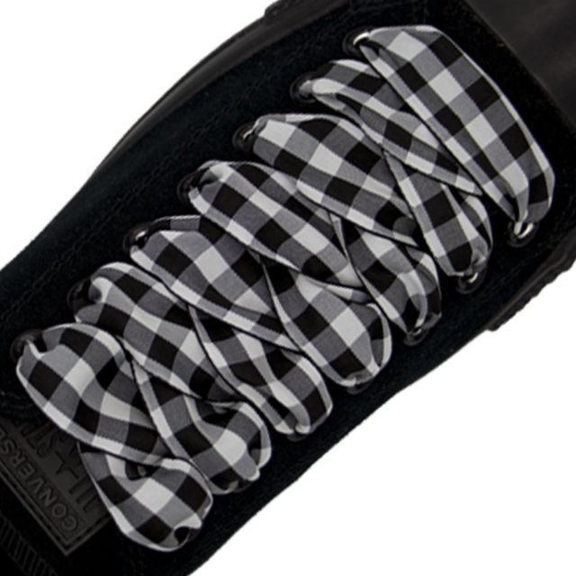 Plaid Shoelace Checkered Large - Black Flat Length 120cm Width 2.5cm