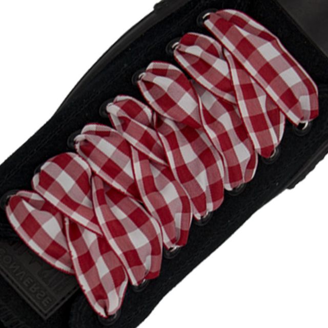 Plaid Shoelace Checkered Large - Red Flat Length 120cm Width 2.5cm