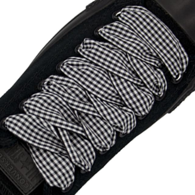 Plaid Shoelace Checkered Medium - Black Flat Length 120cm Width 2.5cm