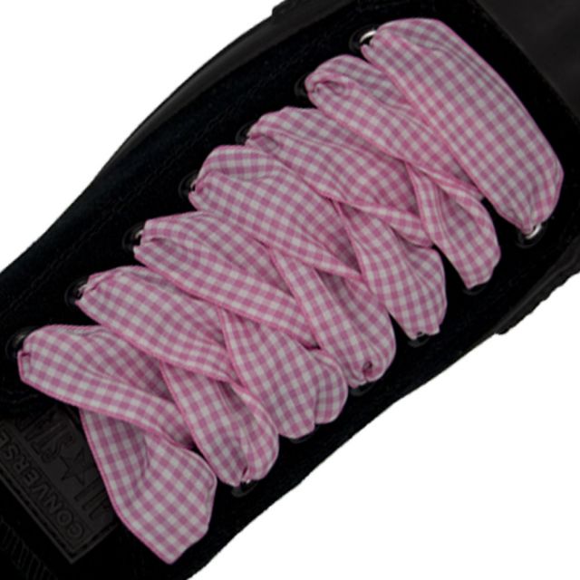 Plaid Shoelace Checkered Medium - Pink Flat Length 120cm Width 2.5cm