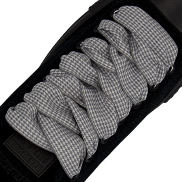 Plaid Shoelace Checkered Small - Grey Flat Length 120cm Width 2.5cm