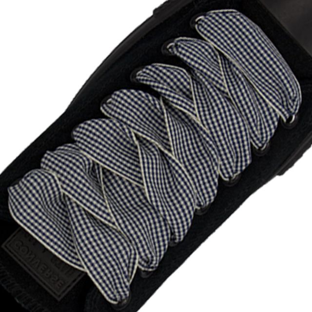 Plaid Shoelace Checkered Small - Navy Blue Flat Length 120cm Width 2.5cm