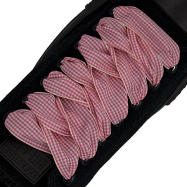 Plaid Shoelace Checkered Small - Pink Flat Length 120cm Width 2.5cm