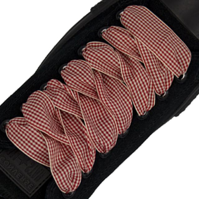 Plaid Shoelace Checkered Small - Red Flat Length 120cm Width 2.5cm