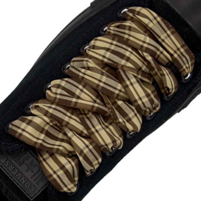 Plaid Shoelace Stripe - Light Brown Brown Flat Length 120cm Width 2.5cm